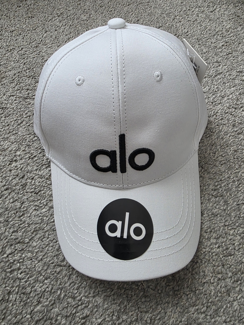 ALO Yoga Kids White Baseball Hat with Black Logo